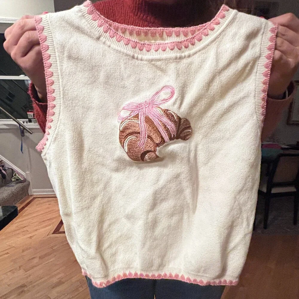 Cream and pink croissant sweater vest - Picture 1 of 2